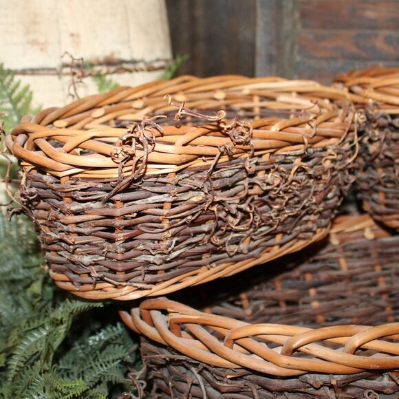 NEW Set of 3 Large Rustic French Country Fall Farmhouse Willow Nesting Baskets - Picture 4 of 9